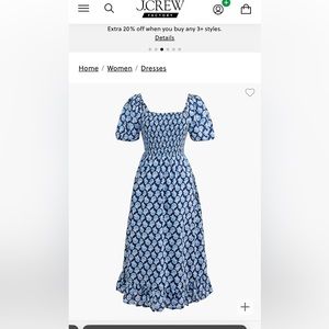J Crew smocked midi dress with sleeves. XS.